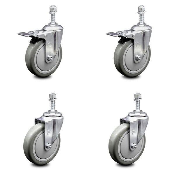 Service Caster 5 Inch Gray Polyurethane Swivel 3/8 Inch Stem Caster Total Lock Brake SCC, 2PK SCC-TSTTL20S514-PPUB-381615-2-S-2 - main